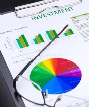 Investment report with charts and graphs showcasing financial analysis